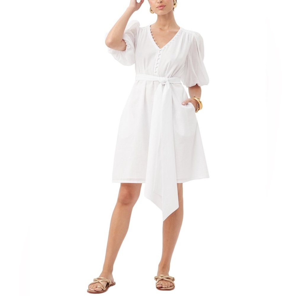 TRINA TURK
Malina Blouson-sleeve Cotton Midi Dress In White Medium Cotton lining